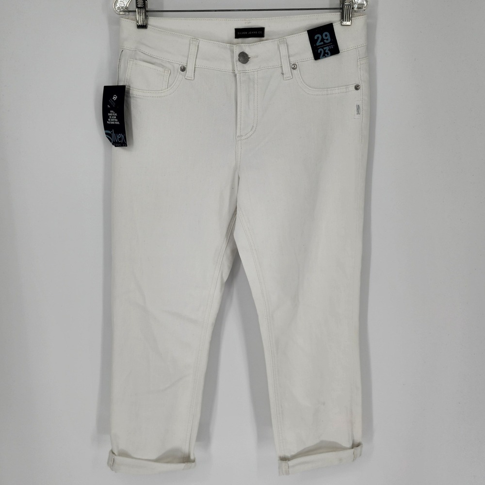 Silver Jeans Co. Elyse Mid Rise Capri Jeans White Denim Cropped NWT 30x23.5